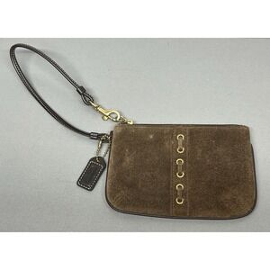 Coach Brown Suede Wristlet Purse Handbag